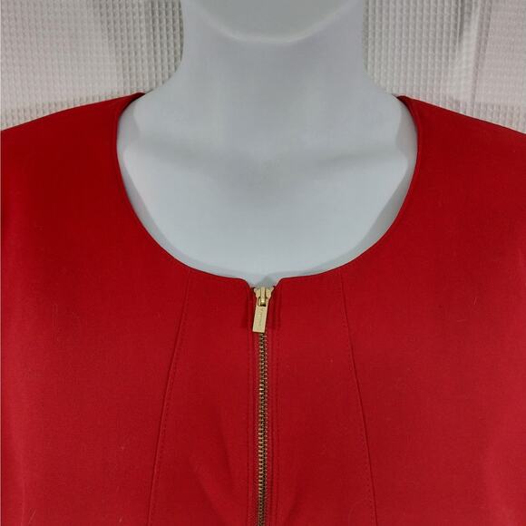 CALVIN KLEIN! RICH RUBY RED, GOLD HARDWARE, ZIPPER FRONT JACKET, BLAZER! SZ 24W - Picture 5 of 9